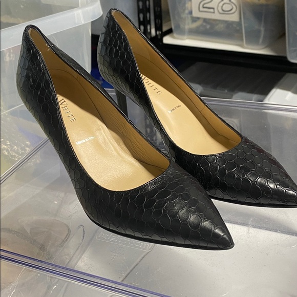 Ron White Cynthia Croc Embossed Heels Black SZ 38 - Picture 3 of 6